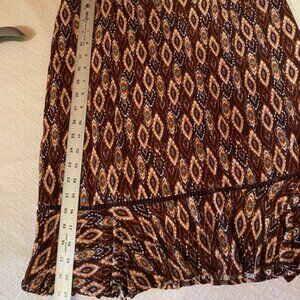 Garnet Hill Skirt 12 Knee Length Brown Ikat Viscose Flounce A-Line Boho Lined